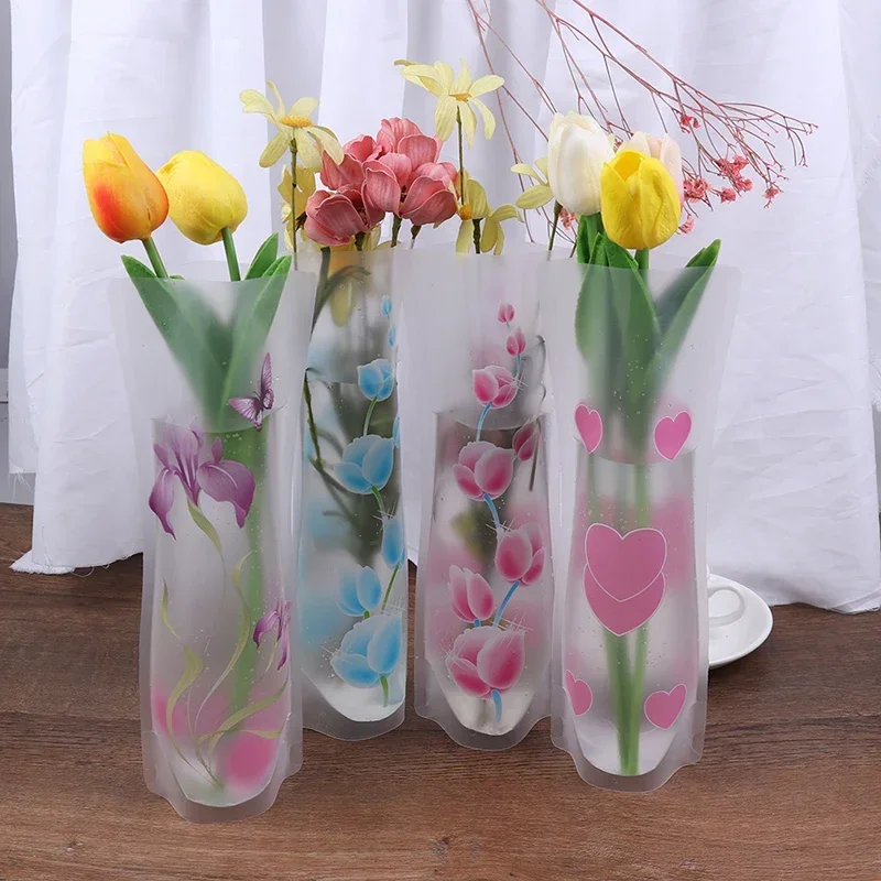 1-50Pcs Foldable Plastic Vase Unbreakable Folding Home Decor Reusable Flower Vase Durable Decor Vase DIY Home Plant Decoration