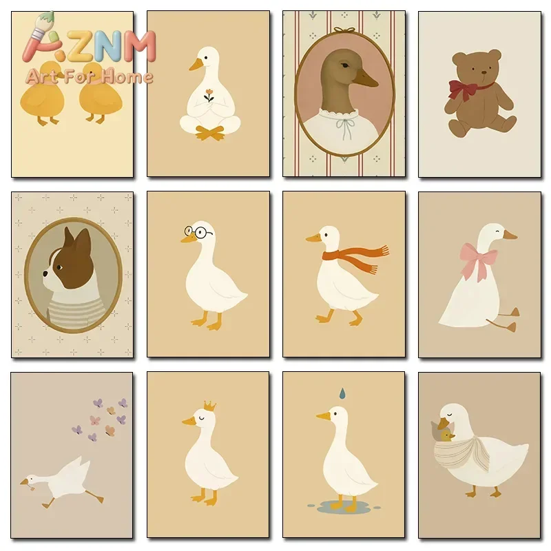 Cute Silly Goose Rocking Horse Chick Teddy Bear Blue Duck Poster Print Wall Art Pictures Canvas Painting Room Home Decor Gift