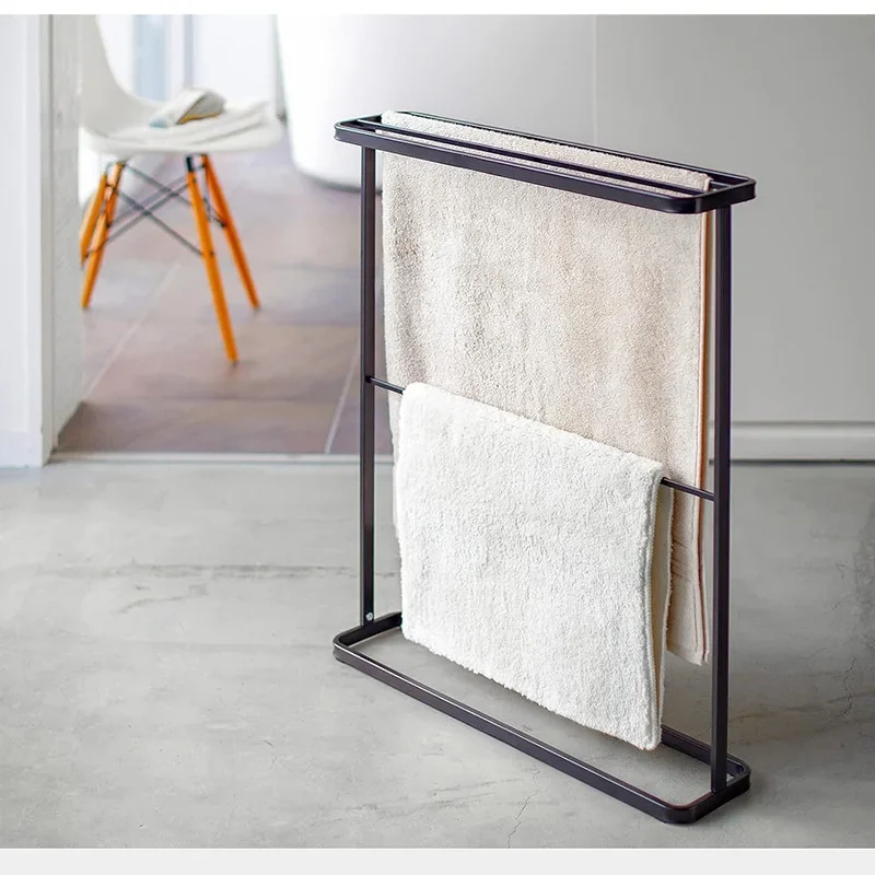 Modern Design Bath Towel Hanger Bathroom Organizer Storage Holder Dry Rack Metal Steel Free Standing Towel Rack