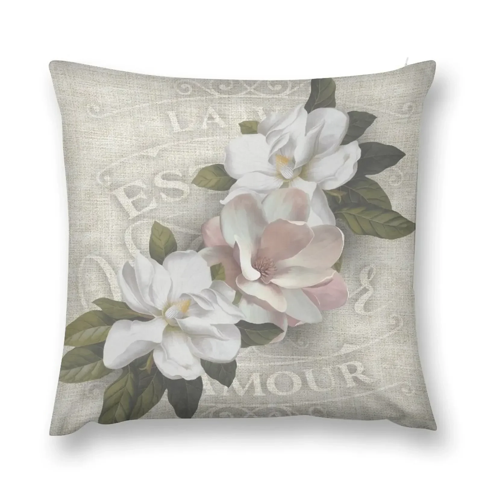 

Vintage cream Magnolia French Canvas Throw Pillow Pillowcases Bed Cushions Cushions For Sofa sleeping pillows pillow