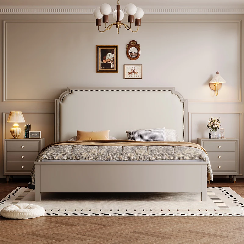 Master bedroom leather soft bag bed, modern simple 1.8 meters double solid wood bed