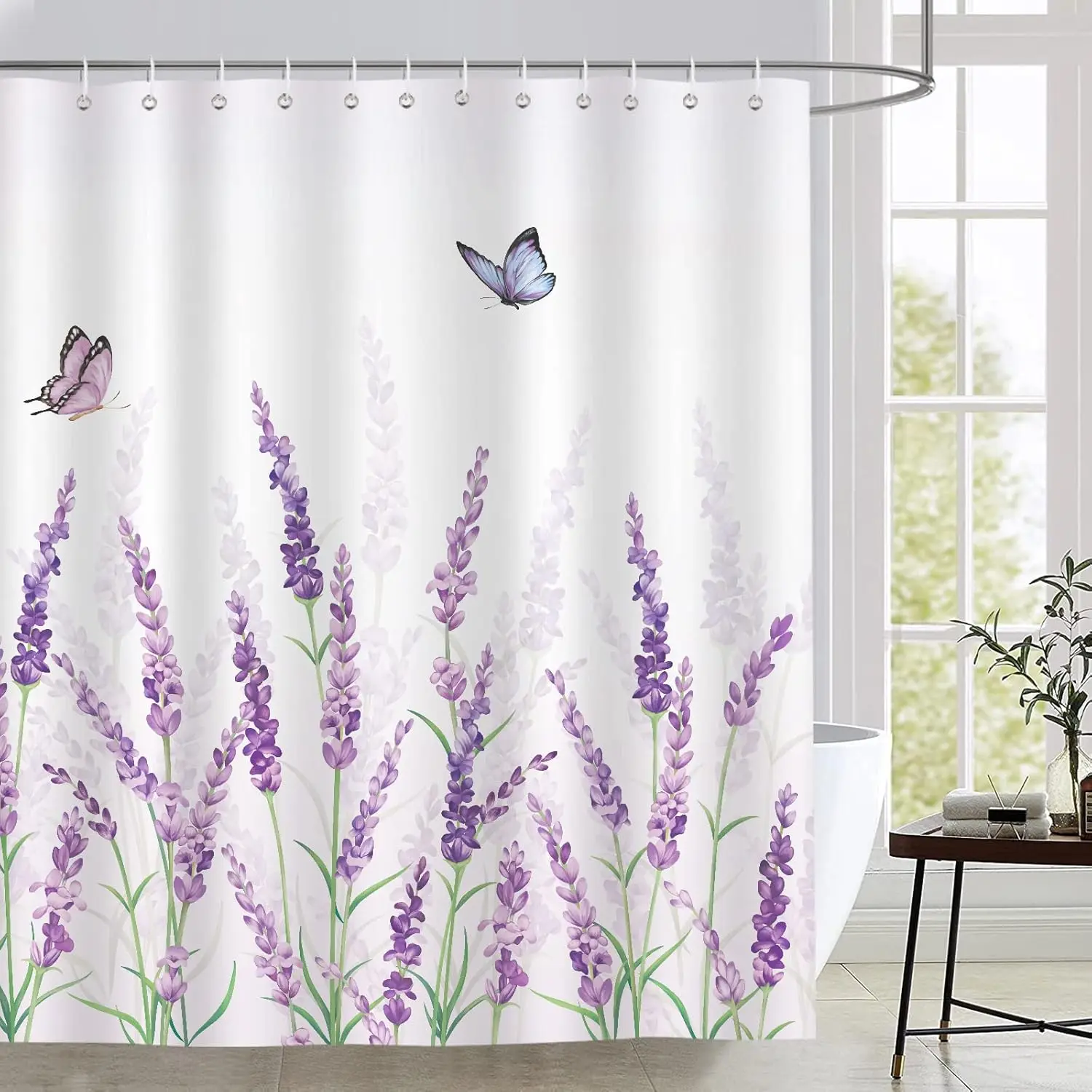 Botanical Floral Leaf Shower Curtain Autumn Thanksgiving Lavender Watercolour Polyester Shower Curtain Bathroom Decor with Hooks