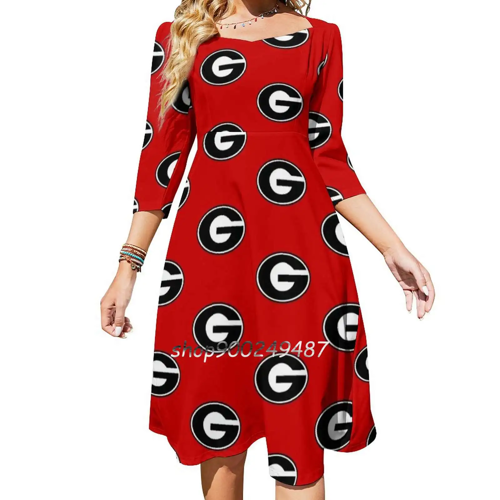 The-Bulldogs-Icon Square Neck Dress New Plus Size Elegant Women Waist Tight Dress Georgia Logo