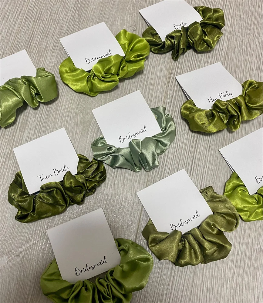 Bridesmaid Scrunchie Hair Tie Satin Scrunchie mix of green scrunchie bridesmaid gift bridal party favour bridesmaid maid of hono