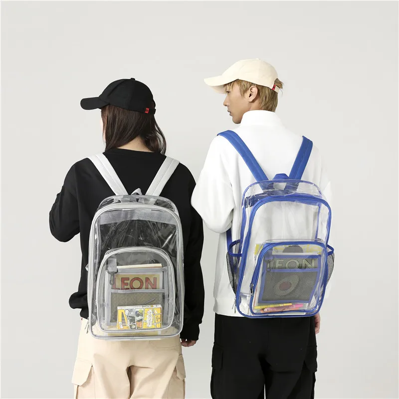 New Women's Clear Backpack Men Transparent Waterproof PVC Bag Girls Fashion College Students Bags High Capacity Solid Backpacks