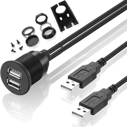 Automobile Flush Mount Dual USB 2.0 Male To Female Extension For Car Truck Boat Motorcycle DashBoard Panel Waterproof Cable 1m