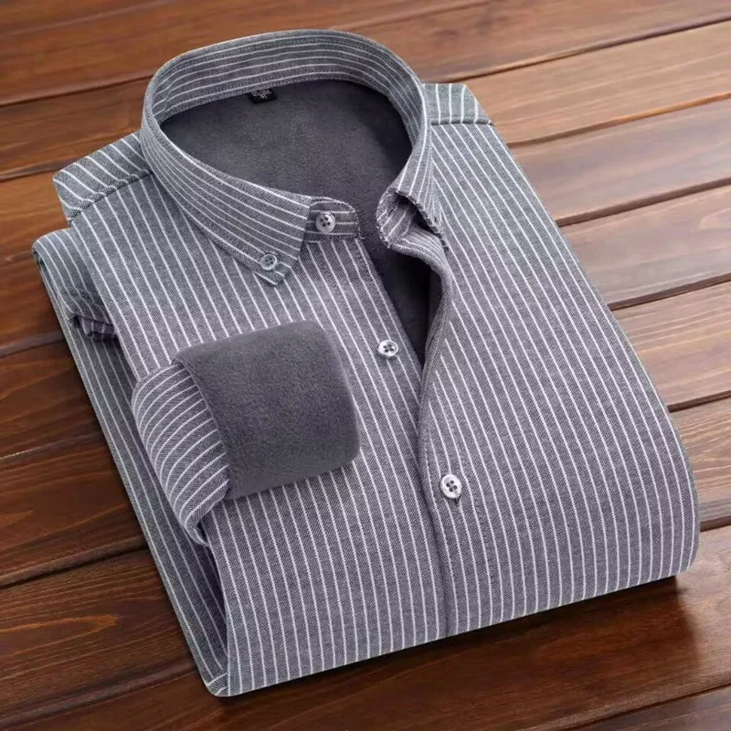 Camicia in pile da uomo invernale 2024 camicia a righe moda Casual giovanile calda ispessimento manica lunga di alta qualità L-4XL