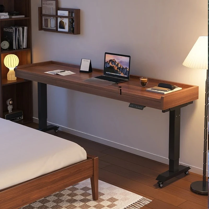 A  Bedside table Movable electric lift cross bed table with drawers Bedroom long bed, solid wood desk