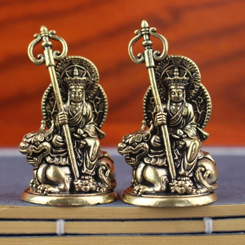 Solid Brass Ksitigarbha Bodhisattva Ditiji Figurine Retro Metal Tea Pet Car Interior Bonsai Desktop Religious Ornament