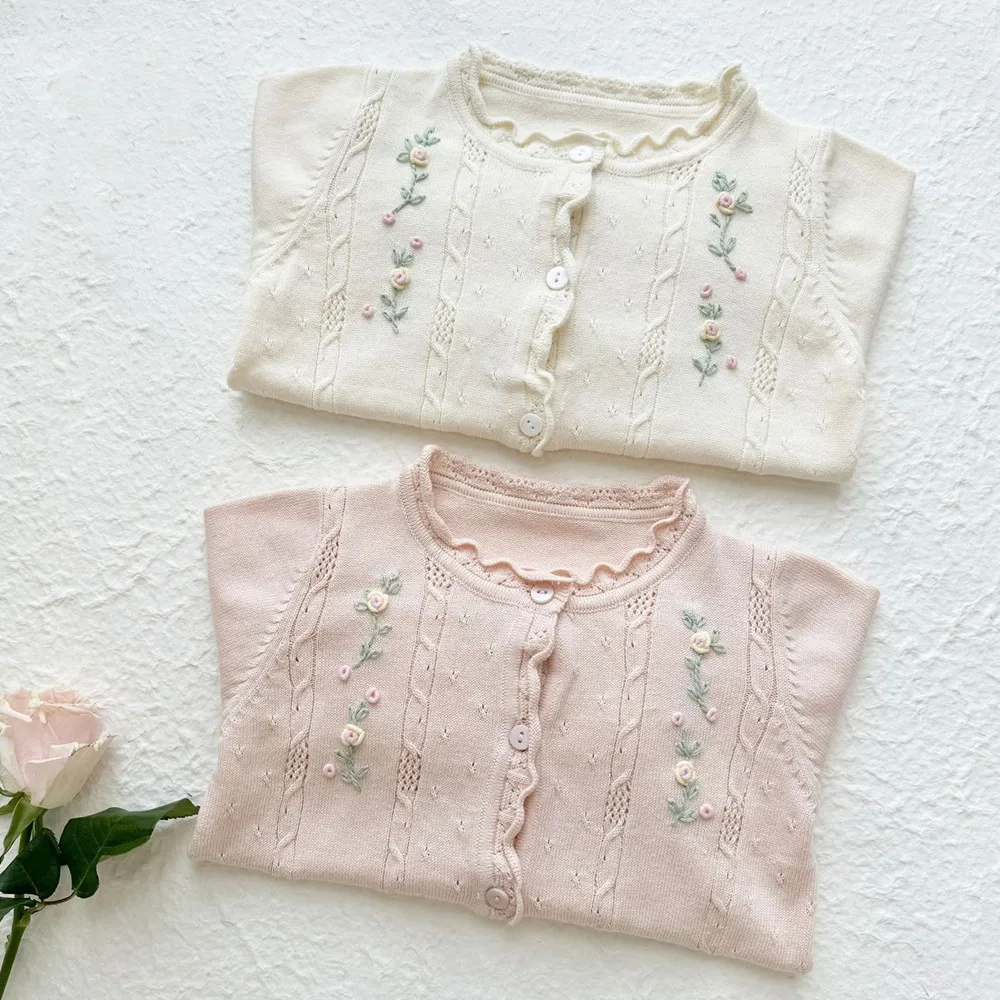 Autumn baby girl clothes kids coat Embroidered cardigan Sweet French countryside style girls' coat knitted cardigan