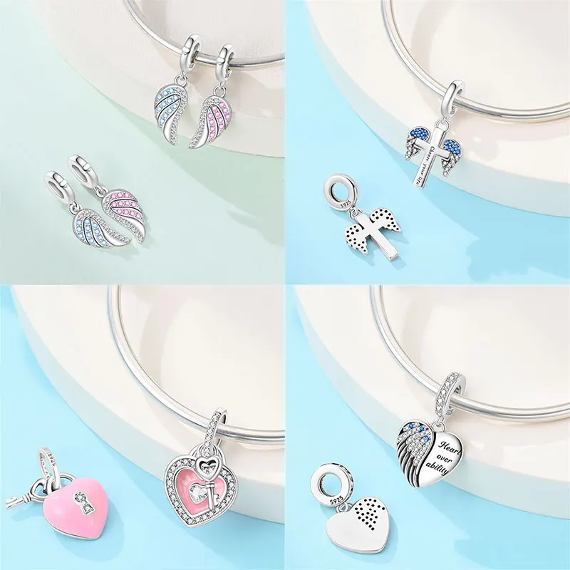 Original Charms 925 Silver Plated Colorful Zircon Love Butterfly Wings Tortoise Beads Pendant Fit Bracelet DIY Jewelry Making