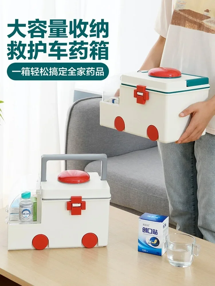 

Cute First Aid Medicine Box Organizer Home Multilayer Medicine Pills Organizer Storage Box Large Capacity Ambulance Medical Rack