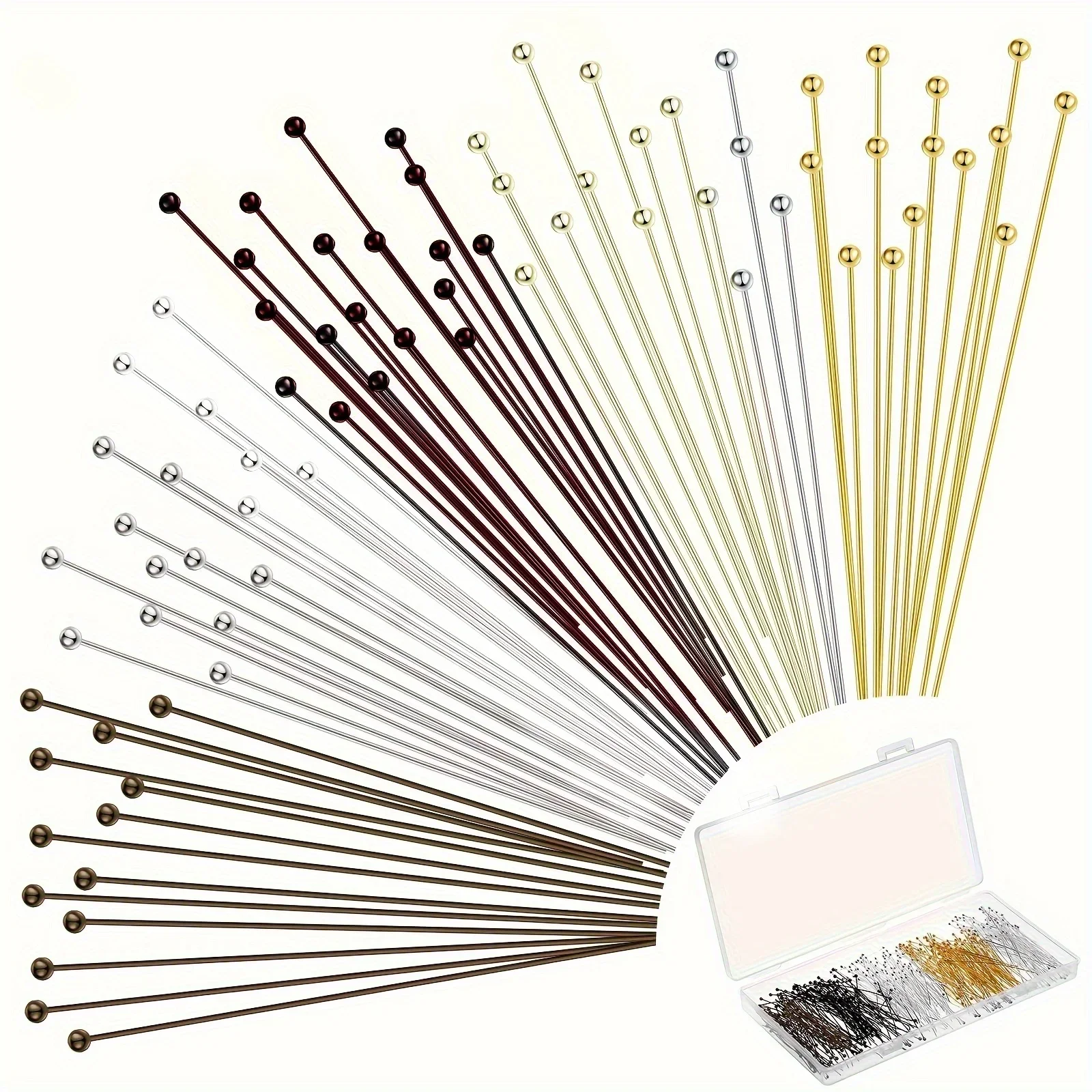 300pcs/box Brass Head Ball Needles Mixed Color Metal Needles, Used for Jewelry Making Accessories and Supplies
