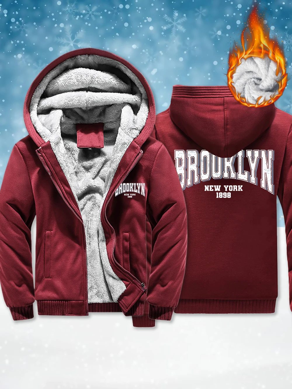 

Brooklyn New York 1898, мужская утепленная верхняя одежда с принтом, зимние термопальто на молнии, флисовые теплые ветрозащитные куртки, мужская одежда