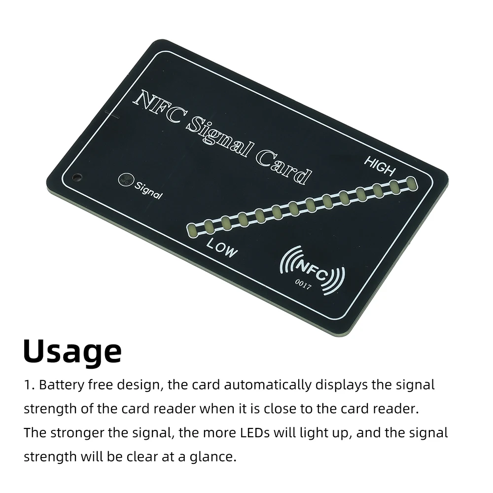 NFC RFID Signalstärke-Testkarte 13,56 MHz Protokoll mit 14-stufiger dreifarbiger LED-Anzeige und Batterie für Zugangstest – Detail 6