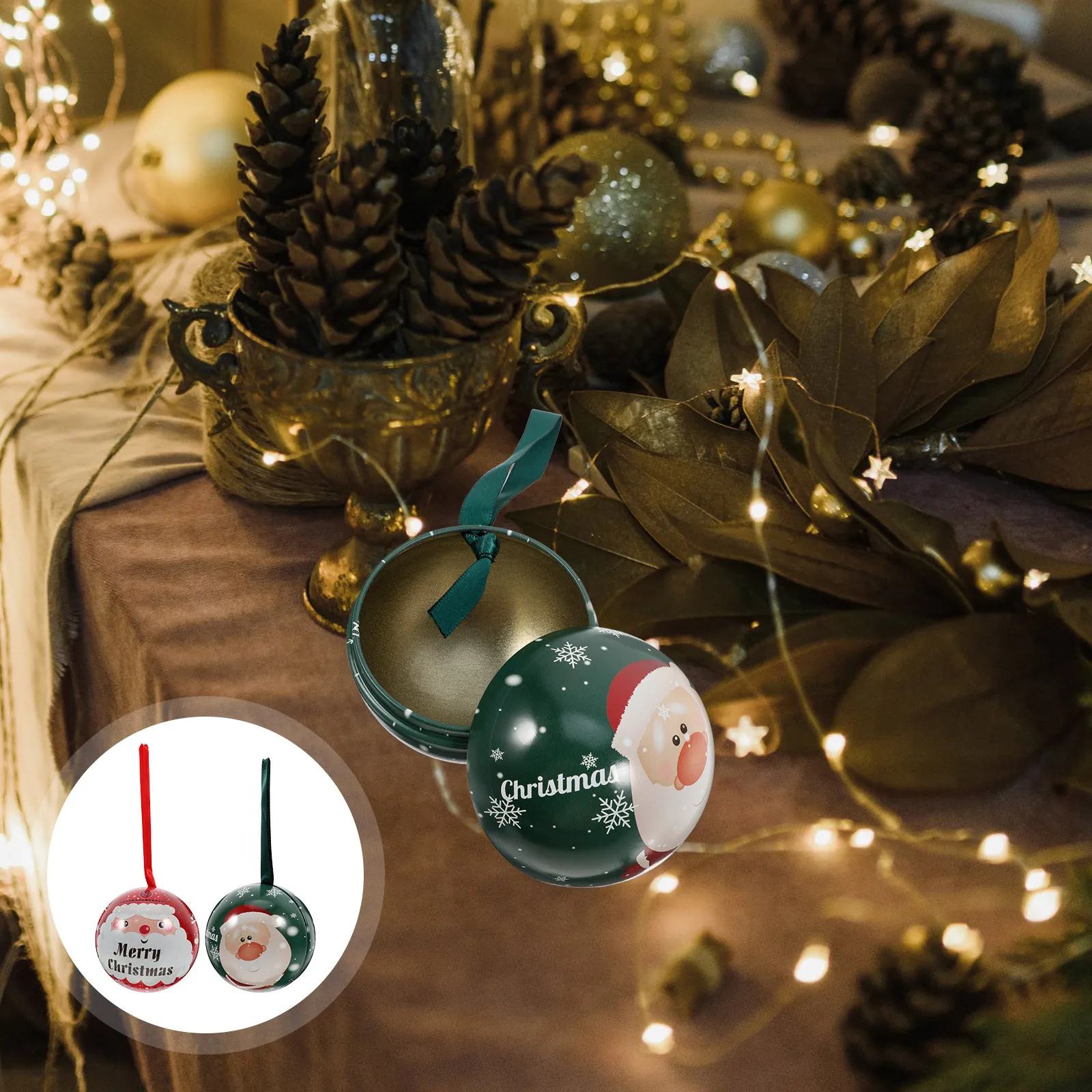 

12Pcs Christmas Candy Tinplate Balls 70mm Fillable Xmas Tree Decorations Holiday Festive Ornaments Creative Christmas Ornaments