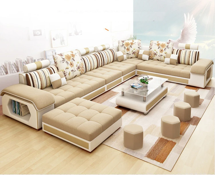 Sectional Sofa with Pillows Wide Chaise Lounge Couch Velvet Leather Modern Living Room Sofa Set Upholstered U-shape 7 Seater