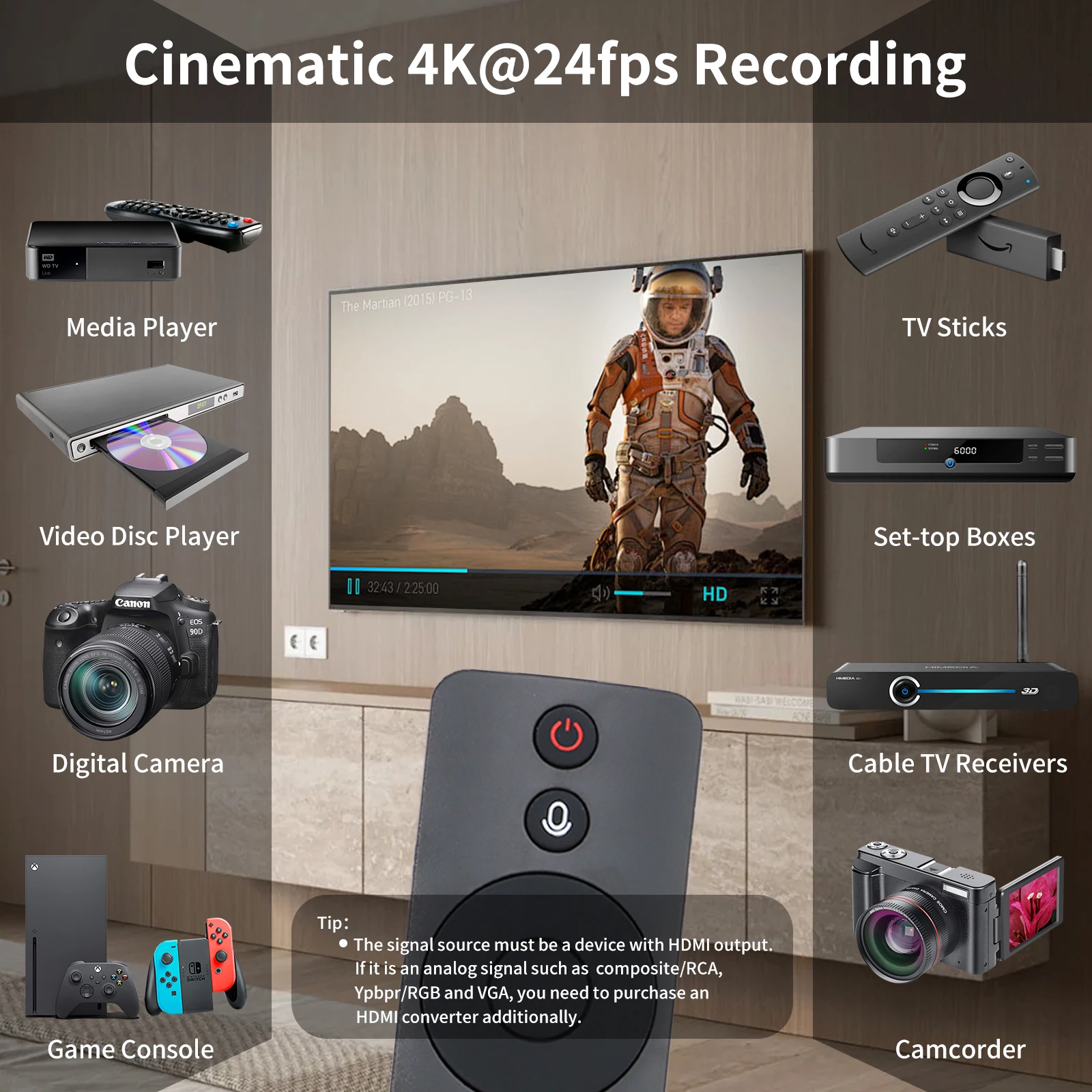 Grabador de vídeo HDMI 4K: DVR de captura HDMI con códec H.265/H.264, grabación de 4K a 30fps, paso y reproducción en TV, no requiere PC
