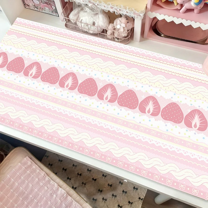 Ins Cute Pink Strawberry Fruit Pu Leather Mouse Pad Waterproof Desk Mat Protective Game Keyboard For Dorm & Dressing Table Mat