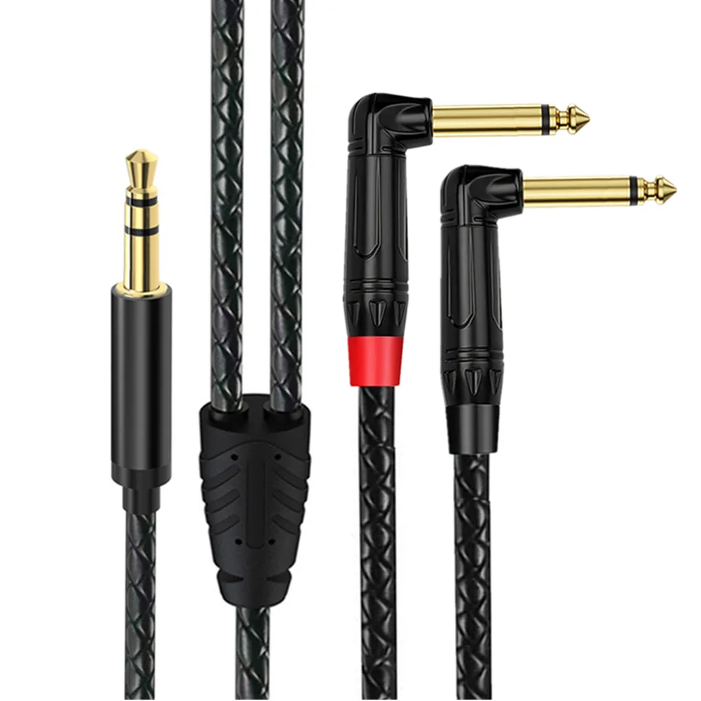 90° elbow 1-to-2 6.35mm stereo dual-channel extension cable for 2 male and female 6.35mm audio speakers (Y-type)