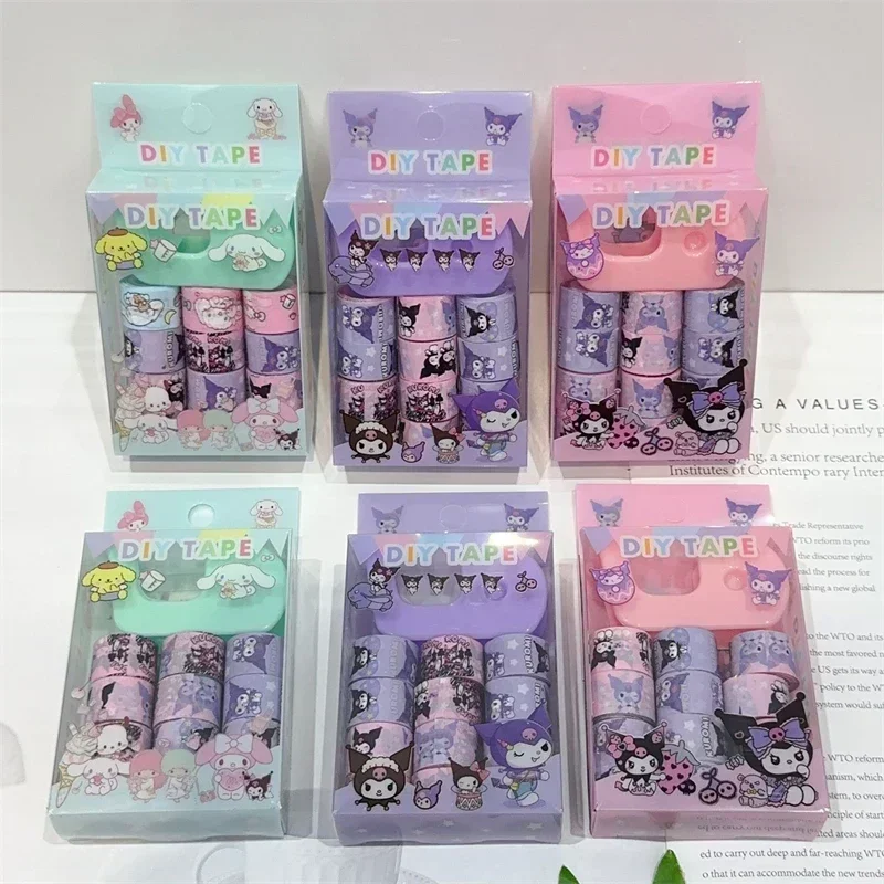 Sanrio Kuromi Adhesive Tape Cartoon Anime Cute Students DIY Roll Stickers Set Fashion Children Learning Supplies Holiday Gifts