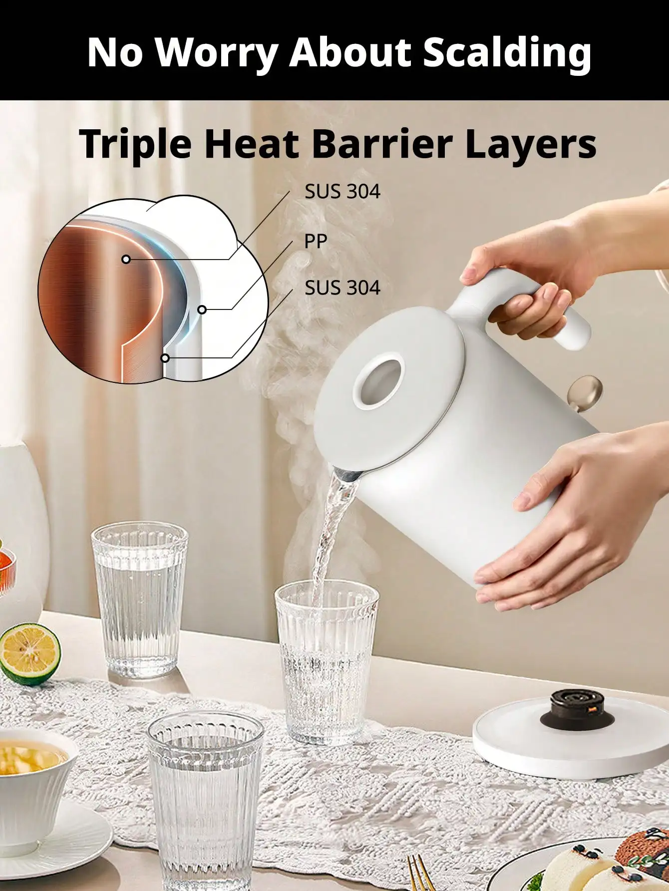 غلاية كهربائية صغيرة Comfee' Comfee بقدرة 800 وات - وعاء شاي سريع الغليان سعة 0.6 لتر مع جزء داخلي من الفولاذ المقاوم للصدأ، وإيقاف تلقائي، وحماية من الغليان الجاف #4