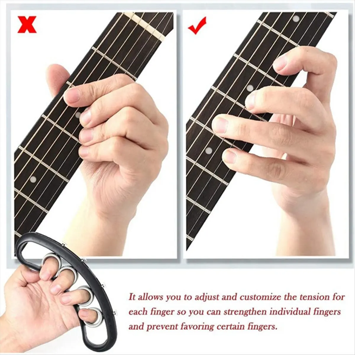 (AD10) Guitar Finger Expansion Finger Force Span Practing Trainer Tool,Bass Piano Finger Speed System Accessories Black