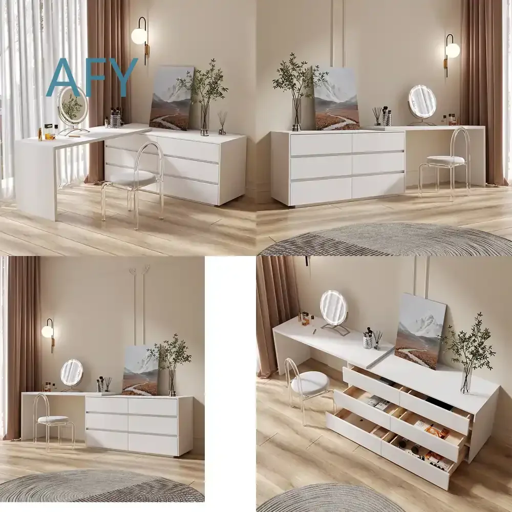 L Shaped Dressing Table for Nordic Luxury Makeup Table Wholesale Price China Manufacturer Direct Supply Modern Bedroom Vanity