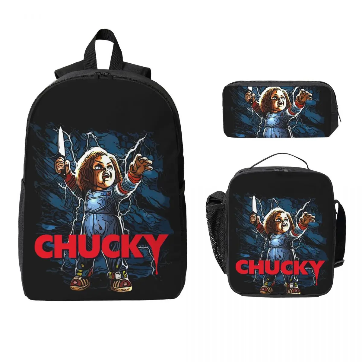 Chucky See You In Hell Backpack Student Boys Girls BookBag School Bag Laptop Shoulder Bags 3ps Insulated Lunch Bag Pencil Case