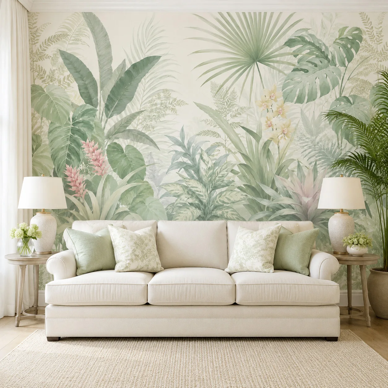 Tropical Botanical Self Adhesive Wallpaper Mural Green Palm Leaves Peel and Stick Wall Decor for Living Room Bedroom Dining Room