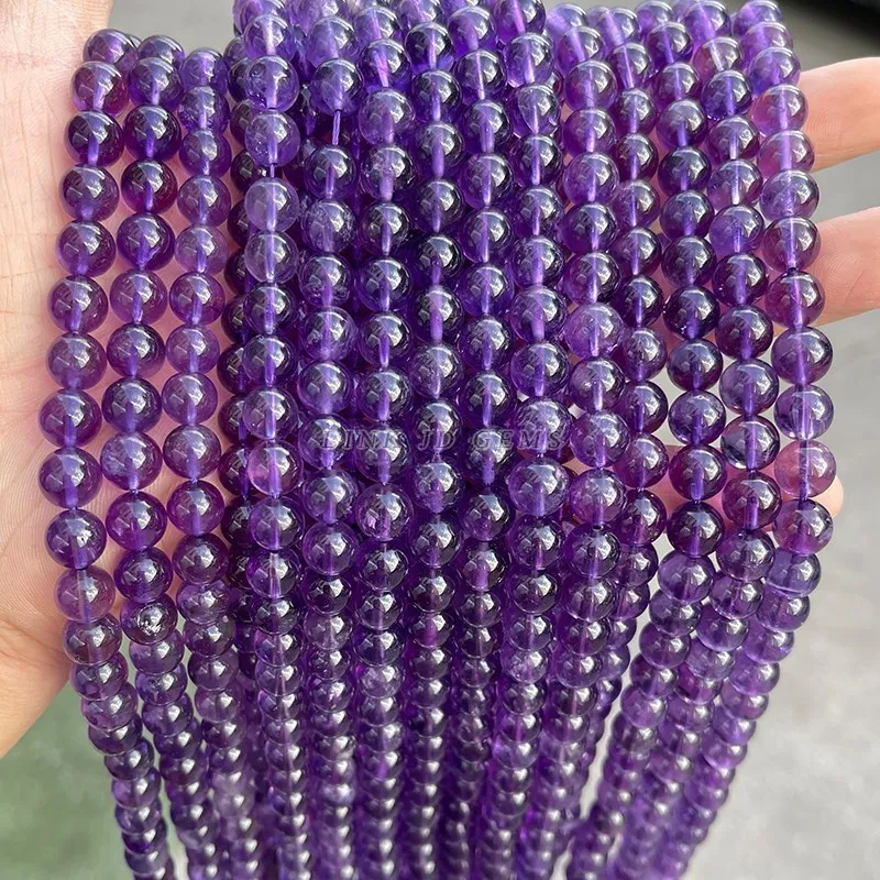 5A Natural Stone Purple Amethysts Beads Round Loose Spacer 4 6 8 10mm Pick Size For Jewelry Making Diy Bracelet Accessories