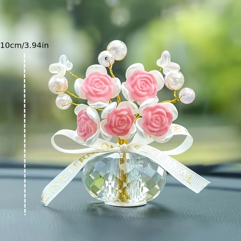 1 x Kristallglas-Rosen-Armaturenbrett-Ornament – elegantes Zuhause, Schlafzimmer/Auto-Dekoration, festliches Weihnachtsgeschenk, Thanksgiving, Weihnachten