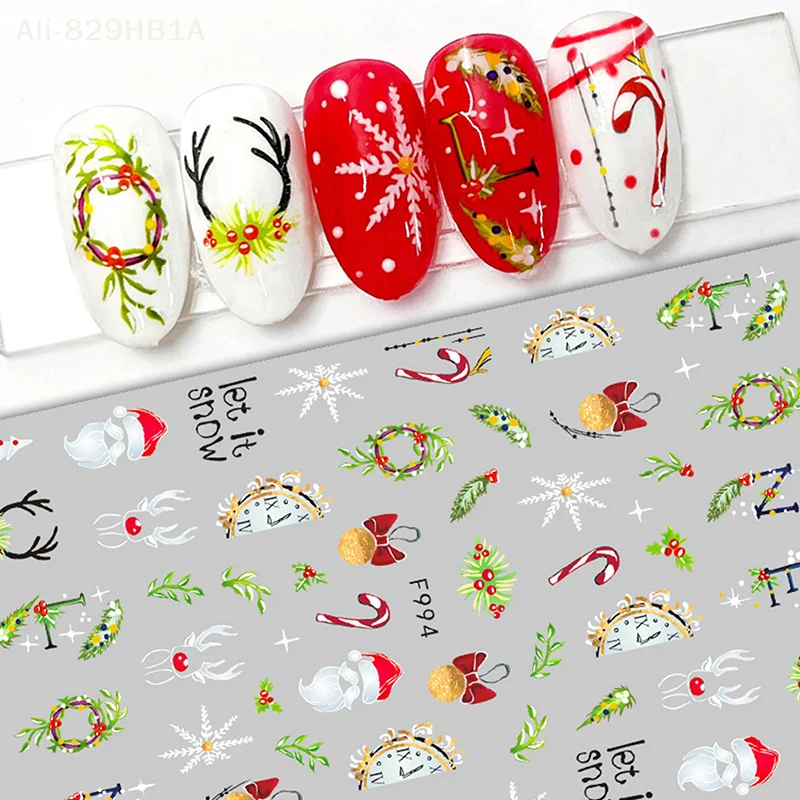 3d Cartoon Cute Christmas theme Nail Childlike Stickers Elk Snowflake Series Nail Art Tattoo Christmas Design Manicure Decal