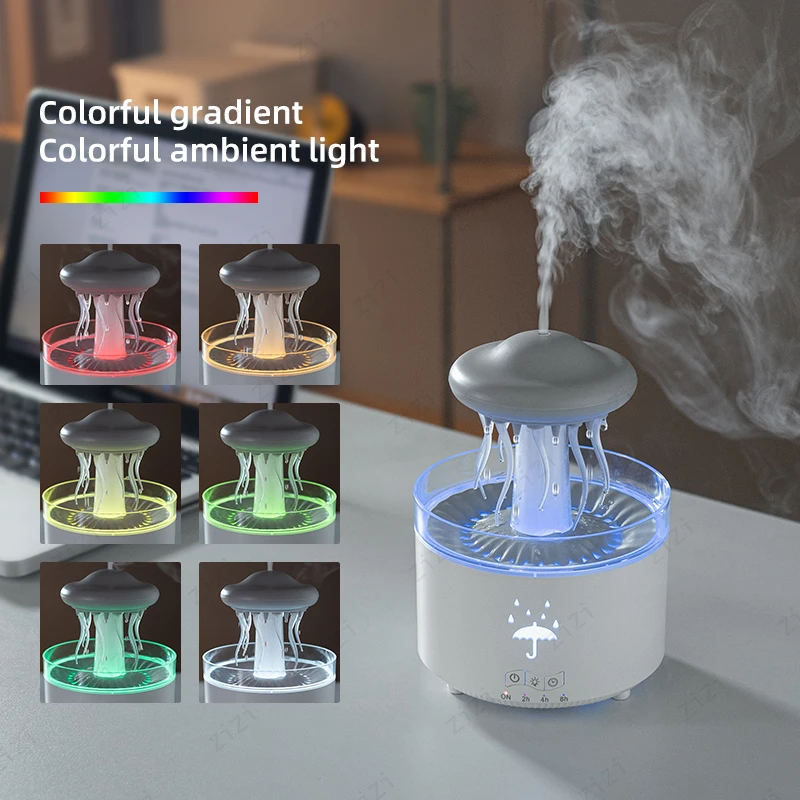 Rotating Jellyfish Raindrop Humidification Aromatherapy Machine Colorful Ambient Light Heavy Fog Volume Essential Oil Diffuser