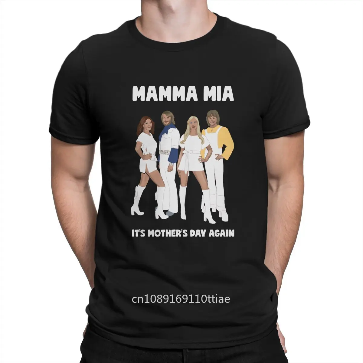 Fashion Mamma Mia Music T-Shirts for Men Round Neck 100% Cotton T Shirt A-ABBA Band Short Sleeve Tee Shirt Birthday Present