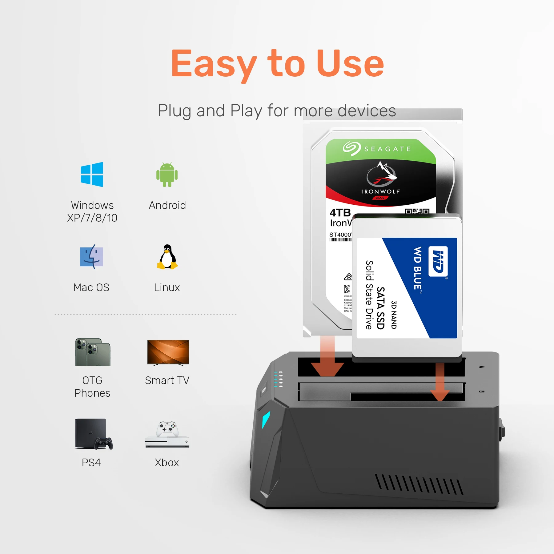 

USB 3.0 Dual SATA HDD Dock Gaming Style Hard Drive Duplicator with Offline Clone 5Gbps Speed for 2.5inch 3.5inch SSD HDD EU Plug