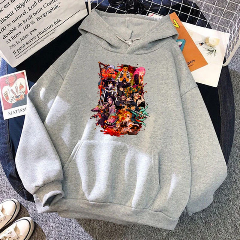 Sudadera con capucha con estampado de Anime Rengoku Kyoujurou Kochou Shinobu para mujer y niña, Top informal de manga larga, sudadera Harajuku,