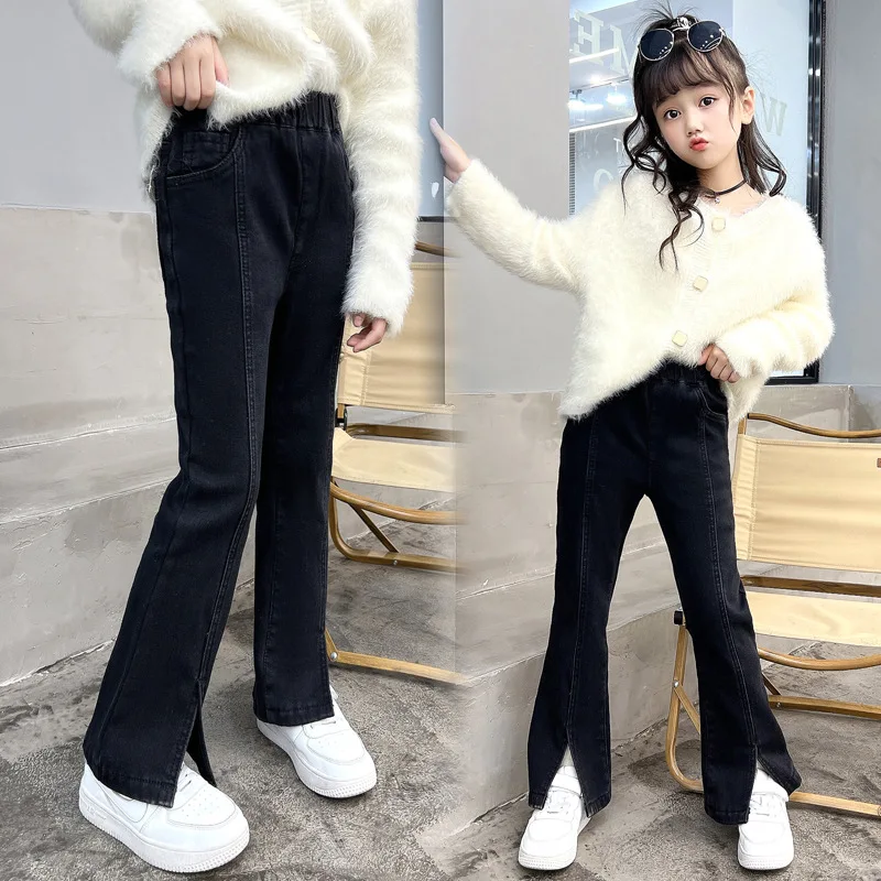 Child Bell-bottom Pants for Girl Split Jeans Baby Denim Trousers Kids Girls Balck Jeans