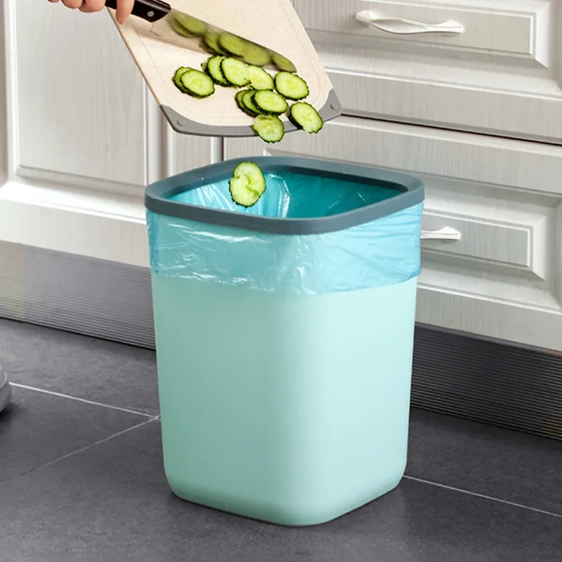 Nordic Square Trash Waste Bins Thickened Trash Home Office Pressure Ring Waste Paper Basket Living Room Kitchen Trash 10L