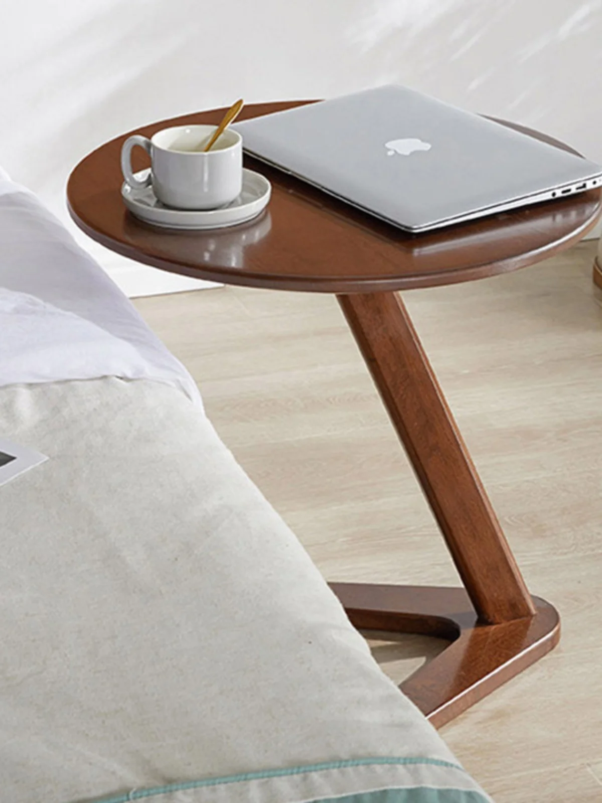 Sofa, computer desk, bedside table, coffee table, solid wood bedroom, small round , simple C-shaped side, movable image 4