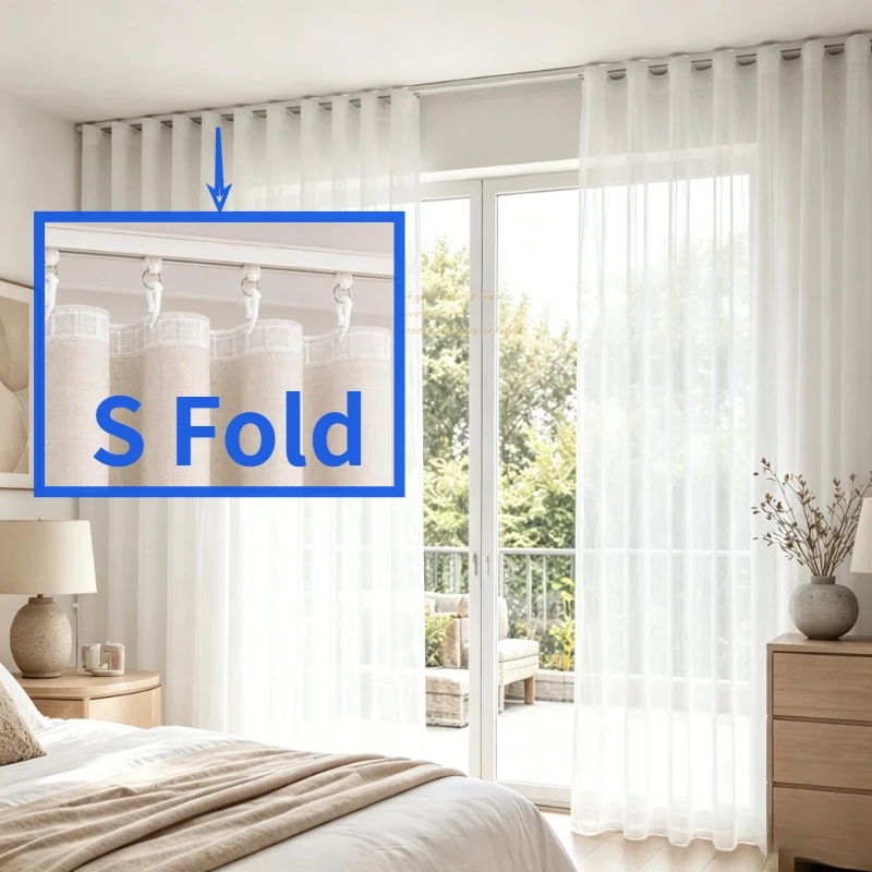 S Fold White Tulle Sheer Curtains for Living Room Dining Bedroom Drape Tulle for Windows Transparent Voile Fashion Elegant Door
