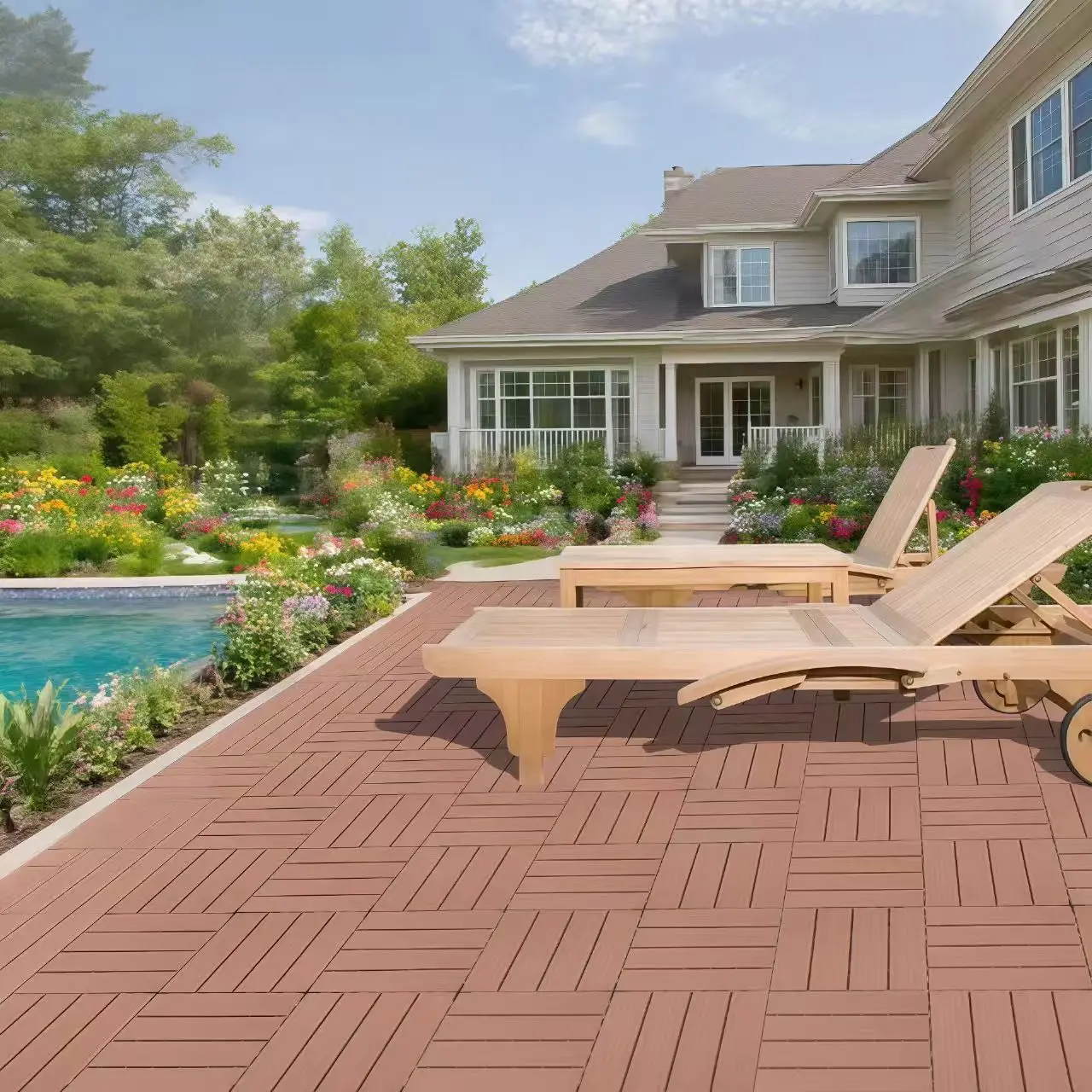 

Plastic Interlocking Deck Tiles, 12.00"x12.00", Patio Flooring Outdoor Waterproof All Weather Use for Garden Poolside Front