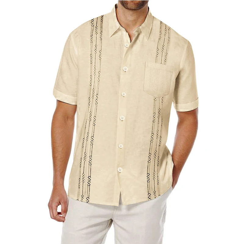 Mens Guayabera Shirts Casual Button Down Short Sleeve Linen Cotton Cuban Camp Beach Embroidery Shirt Tops Men Camisa Masculina