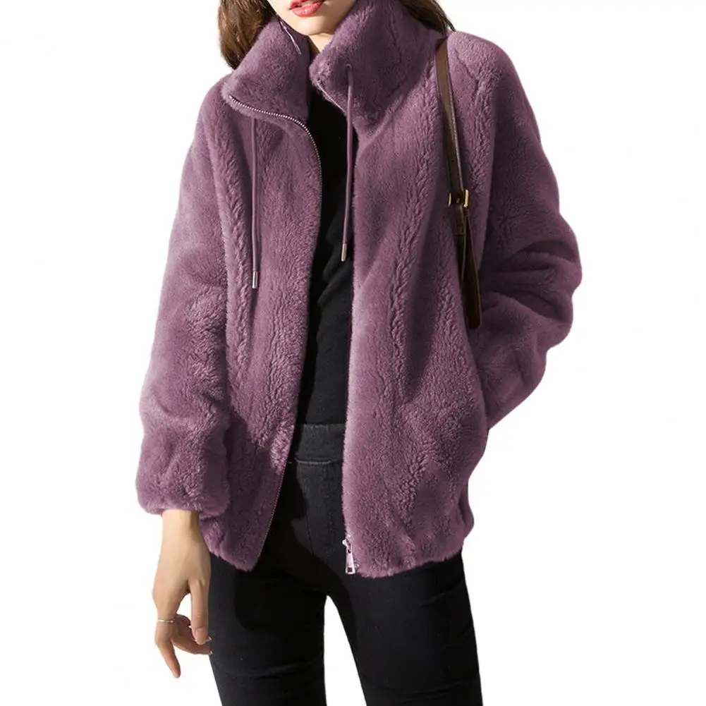 Women's Winter Coat Stand Up Collar Collar Protection Double Thickened Plush Solid Color Long Sleeve Zipper Cardigan