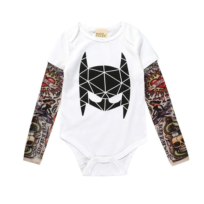 Summer Cotton Newborn Baby Boy Bodysuit Clothes Tattoos Print Long Sleeve Jumpsuit Infant Outfits Kids Cotton Romper One Pieces