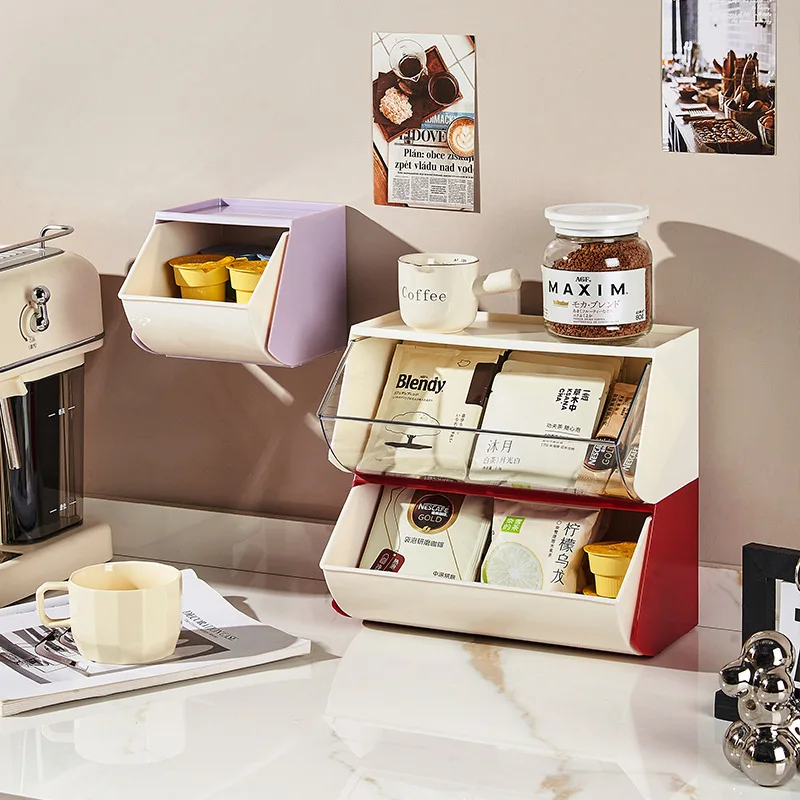 

Office Plastic Storage Shelf – Slanted Coffee Capsule Tea Bag Organizer, Wall-Mounted / Desktop Cup Holder, Space-Saving Tool