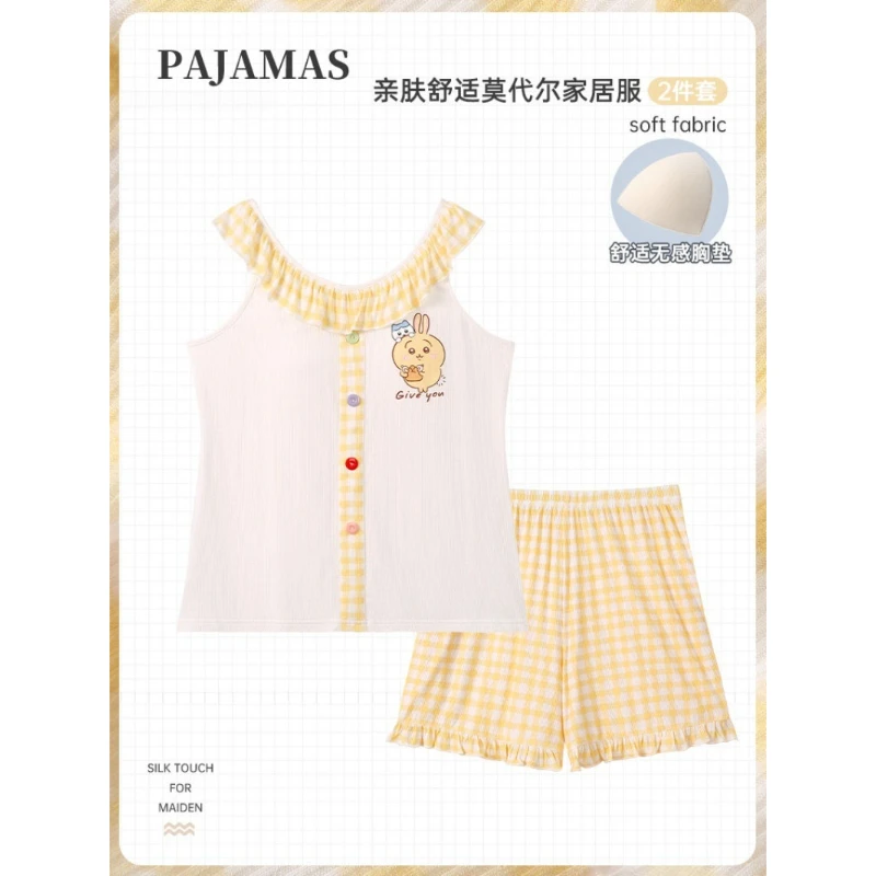 Anime Chiikawa Usagi Pajama Set Tank Top with Built-in Bra Summer Modal Premium Soft Breathable Skin-friendly Loose Casual Girls