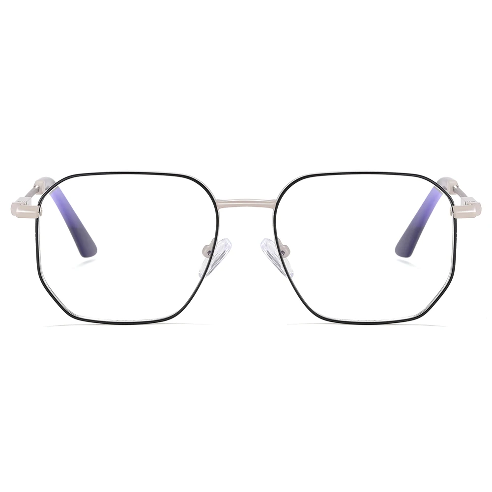 Peekaboo blue light blocking glasses square male metal clear lens polygon fashion glasses frame for men grey gold accessories