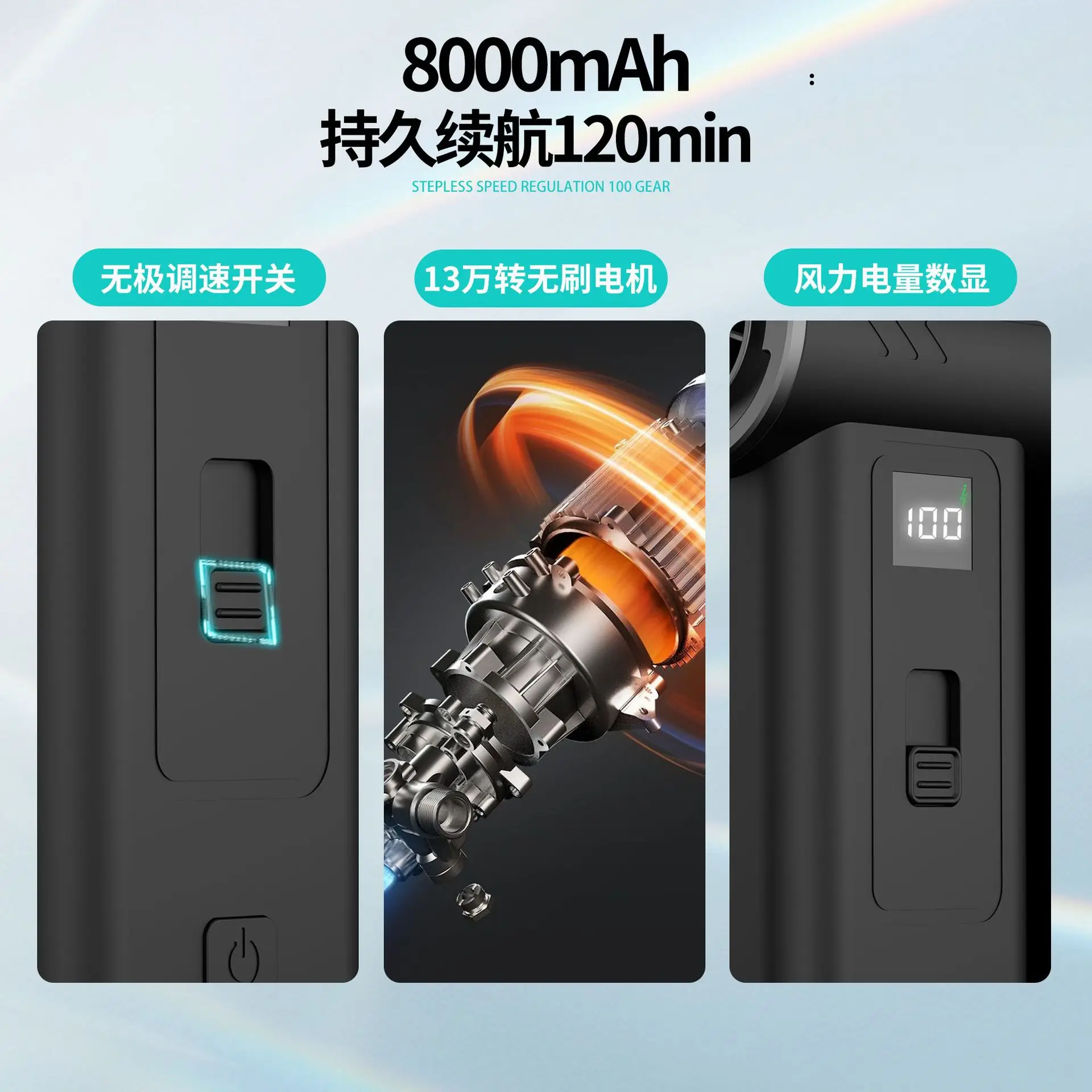 暴力的なファン13万回回転ダストブロワー越境新型車載掃除機送風吸引一体型電動工具ヘア