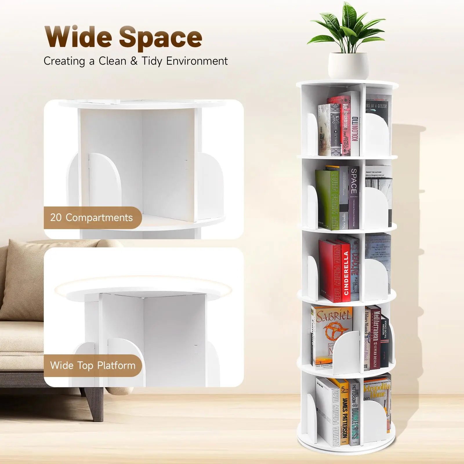 رف كتب دوار من 5 طبقات، برج 360 درجة، خزانة كتب قائمة على الأرض، رف كتب دائري، رف كتب دائري، جهاز دوار